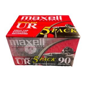 NEW 5 Pack Audio Cassette Tapes Sealed TDK Normal Bias Maxell UR 90 UDII Maxwell